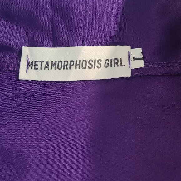 Purple Ruffled Chic Shift Dress NEW Glam Witchy Vibes Bowtie Long Sleeve Large - Picture 5 of 8